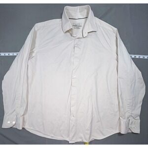Bugatchi Dress Shirt Mens XL Beige Solid Regular Fit Stretch Jersey Long Sleeve
